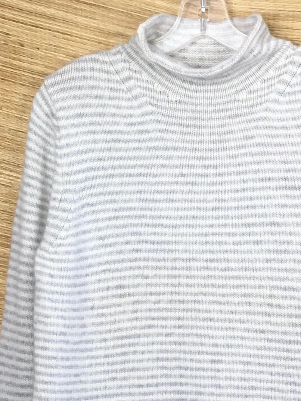 J.Crew Wool-cashmere Blend Roll-neck  Sweater Pullover In Gray Micro Stripe L